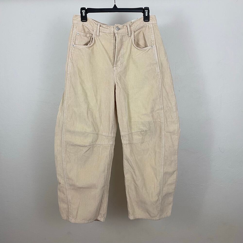 We The Free People Good Luck Mid-Rise Cord Barrel Jeans - Crystal Grey - 27